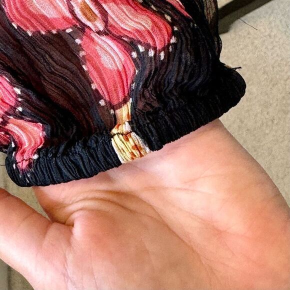 Anthropologie Let me Be Lined Babydoll Tie Back Black Floral Mini Dress XS - Picture 5 of 14